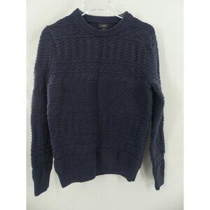 J. Crew Medium Sweater Cotton Cable Knit Crewneck Fisherman in Navy Blue